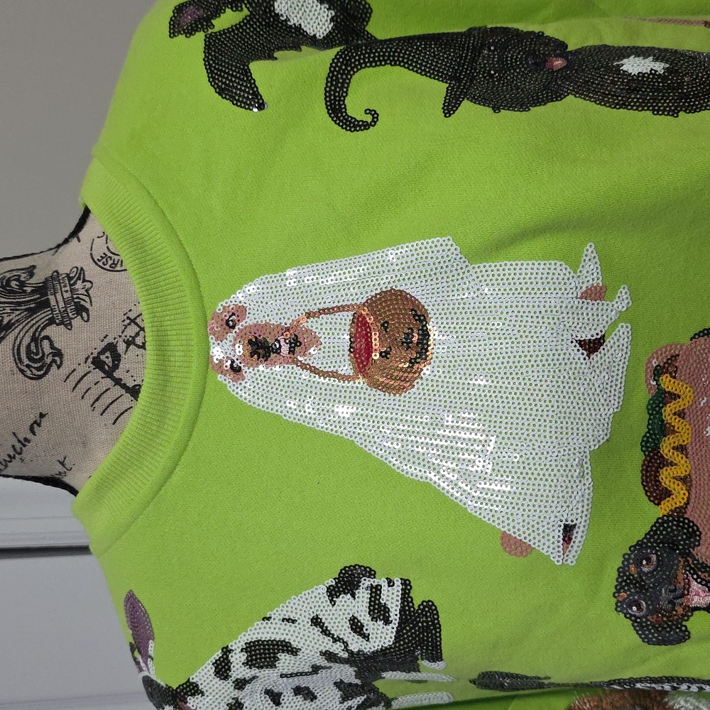 Queen of Sparkles Limited Edition Halloween Dogs Lime Green Sweatshirt Small - Picture 2 of 12